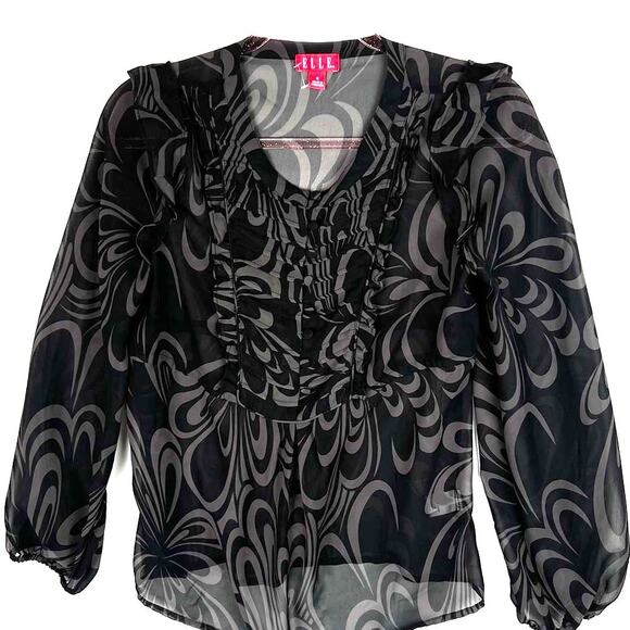 Elle Tops - ELLE Sheer Abstract Floral Top Size Small
